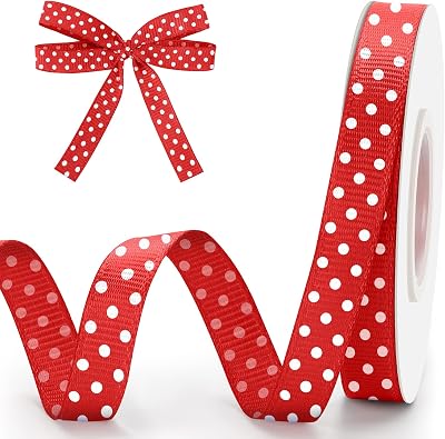 Polka Dot Red Ribbon 38 Inch 10 Yards Red with White Dots Ribbons for Crafts Grosgrain Ribbon for Gift Wrapping Flower Bouquet DIY Sewing Hair Bows Christmas Wedding Birthday Party Decorations