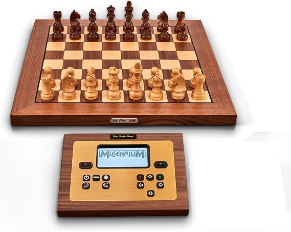 Millennium Chess Classics Exclusive - Electronic Chess Board Set - Chess Teacher & Trainer - Auto Sensing Light Up Squares - Smart AI Chess Board for Enhanced Gameplay - Real Wood Hand-Carved Pieces