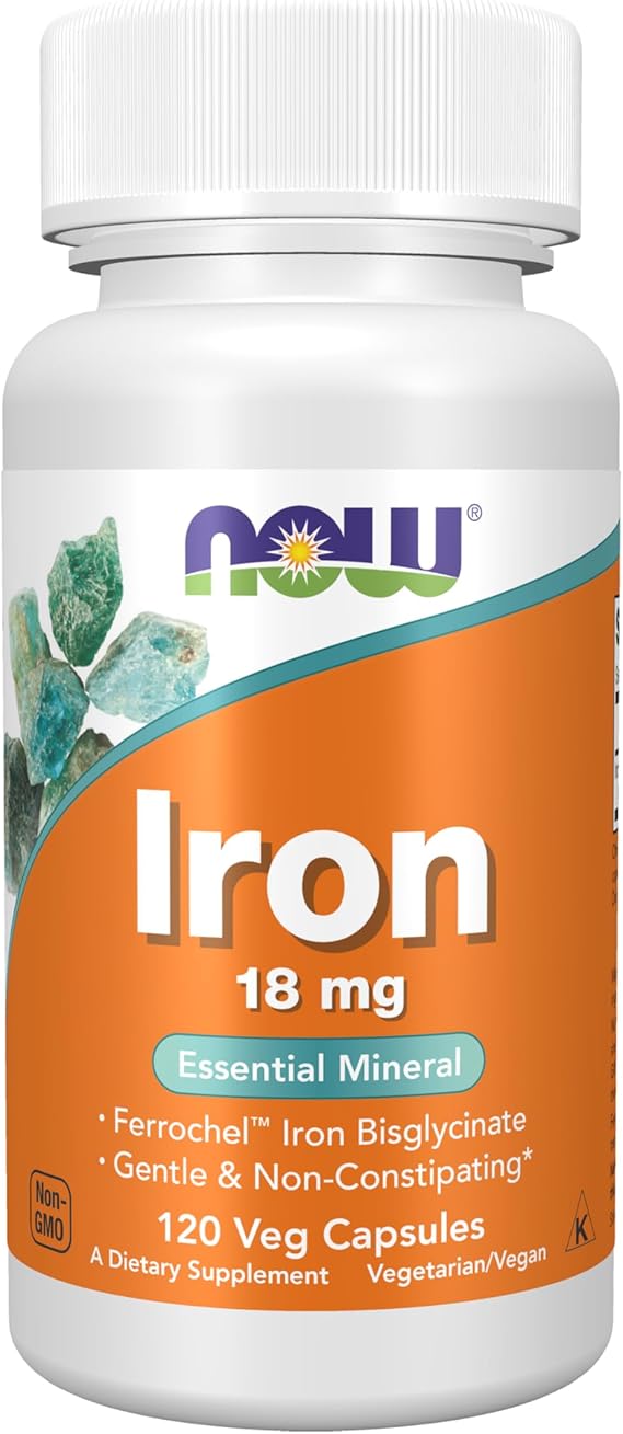 NOW Supplements, Iron 18 mg, Non-Constipating*, 120 Veg Caps