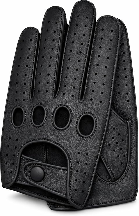 Riparo Men's Leather Driving Gloves Genuine Cowhide Full-Finger Gloves for Driving & Motorcycle Riding Breathable Perforated Motorsport Style