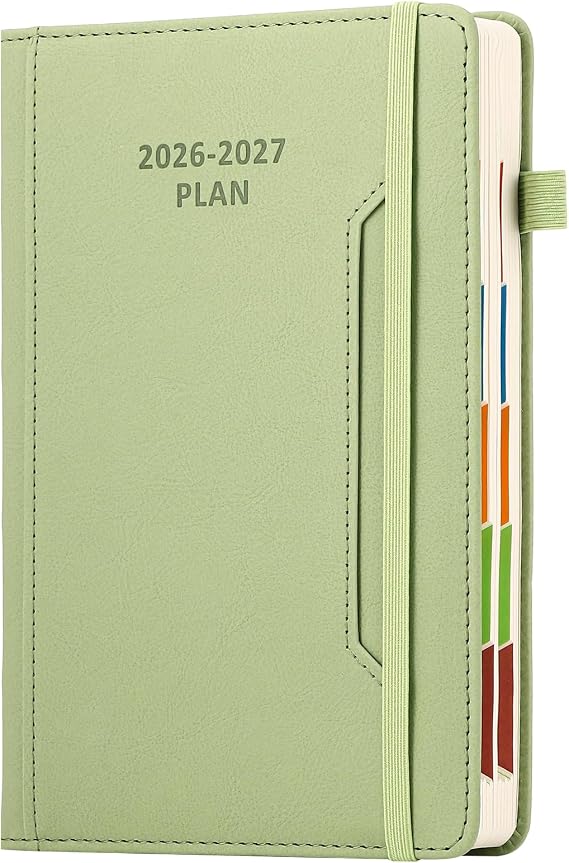 2026-2027 Academic Diary A5 Day to Page Half Year Planner July 2026 to June 2027 Hardcover Agenda with Pen Holder Front Pocket Coloured Monthly Tab Elastic Closure