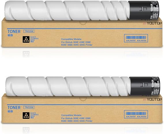 2PK TN326 TN-326 Black Toner Cartridge (AAJ6030 AAJ6050) TN326K Toner Replacement for Konica Minolta bizhub 308E 458E 558E 658E 368E 454E 554E Printers