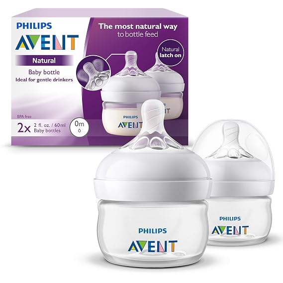 Philips Avent Natural Baby Bottles, First Flow, 2 oz, BPA-Free, 2-Pack