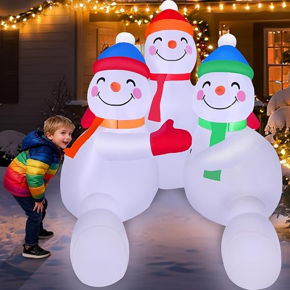 6FT Christmas 3 Snowman Brothers Inflatable with LED Lights, Yard Decor
