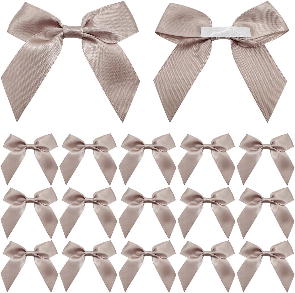 Dorothy 30 Pcs Champagne Ribbon Bows 2 Self Adhesive Premade Satin Bows for Craft DIY Gift Wrapping Treat Bags Wedding Baby Shower Birthday Party Decorations