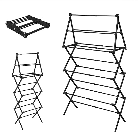 LOFTEY 4 Tier Extendable Clothes Airer, Foldable Clothes Drying Rack, Black