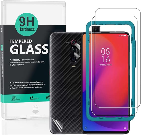 Ibywind Screen Protector For Xiaomi Mi 9T/Redmi K20/K20 Pro,with 2Pcs Tempered Glass,1Pc Camera Lens Protector,1Pc Backing Carbon Fiber Film [Fingerprint Reader,Easy to install]