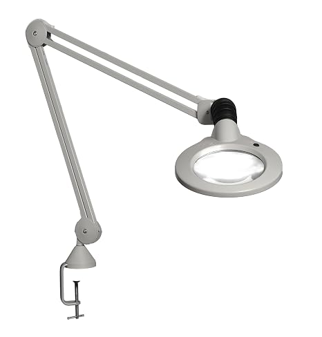 Luxo 18213LG KFM LED Illuminated Magnifier, 30" Arm, 3 Diopter, Edge Clamp, Light Gray