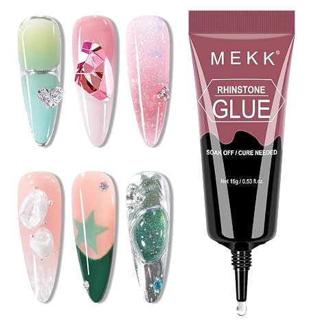 MEKK No Wipe Super Strong Rhinestone Glue for Nails, 15g Nail Charm Glue