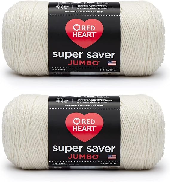 Red Heart Super Saver Jumbo Yarn for Crocheting, Aran, 2-Pack