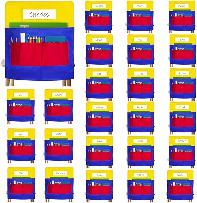 25 PCS Chair Pockets for Classroom, Seat Sacks for Classroom Chairs k-2 3-5, Student Chair Bag Organizer with 5 Pocket for Kindergarten, School Storage, Teacher Supplies 15W x 19H, Colorful