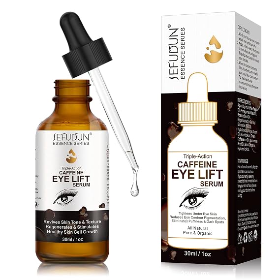 Caffeine Eye Serum, Lift Serum with Vitamin C, Hyaluronic Acid, Reduces Puffiness, Dark Circles, Under Eye Bags 1 oz