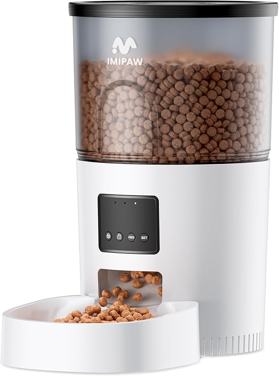 IMIPAW Automatic Cat Feeder - 3L Pet Dry Food Dispenser with Timed Programmable Portion Control, Dual Power Backup, Easy Set Up, 10 Meals Per Day for Cats and Puppies