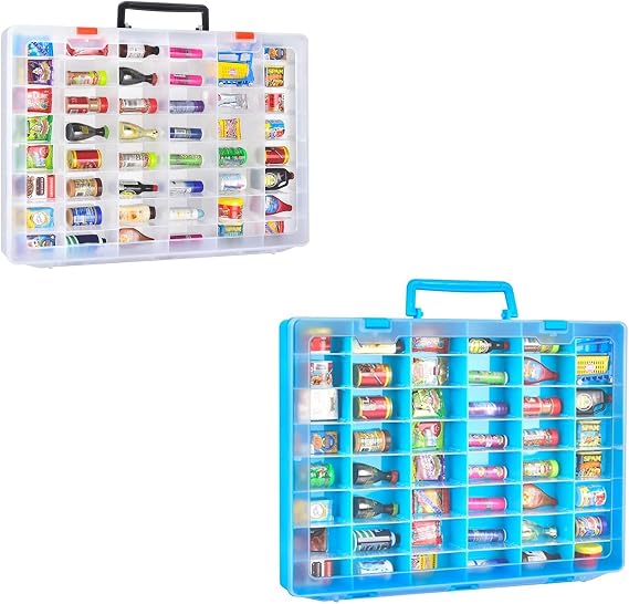 Collector Case Compatible with Mini Brands 5 Surprise Series 1 2 3 Mystery Capsule Real Miniature Collectible Toy Shopkins Littles Mart Toys Storage Organizer Container(Transparent+Blue) (2 Packs)