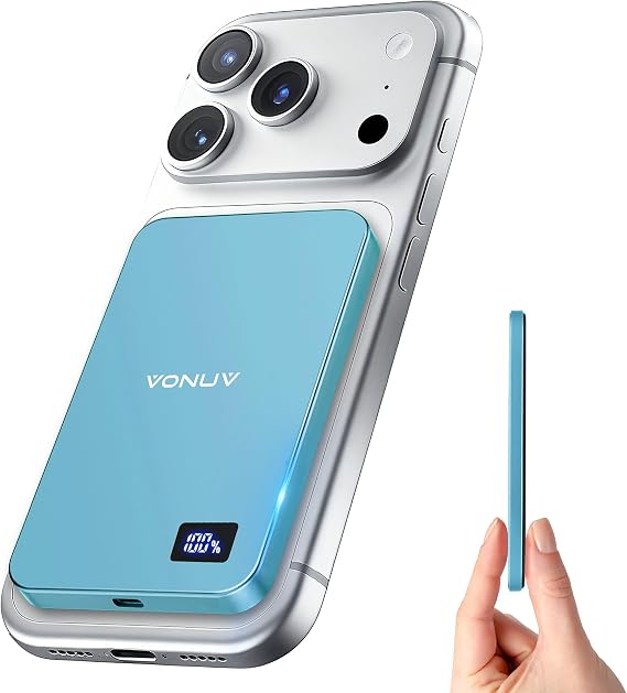 Magnetic Portable Charger 5000mAh, 15W Ultra Slim Wireless Portable Charger, Fast Charging for iPhone 17/16/15/14/13/12 Pro/Pro Max/Plus, Metal Shell, USB-C Cable to Charge Other Phones (Blue)