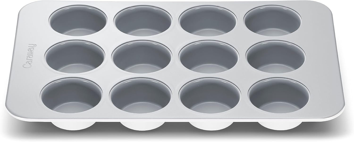 Caraway Non-Stick Ceramic 12-Cup Muffin Pan - Naturally Slick Ceramic Coating - Non-Toxic, PTFE & PFOA Free - Perfect for Cupcakes, Muffins, and More - White