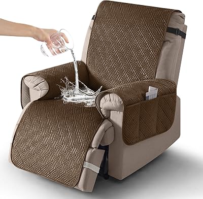 Timeles Velvet Recliner Chair Cover, 100% Waterproof Recliner Covers That Stay in Place with Pocket for Pets & Dogs Medium: 23, Brown