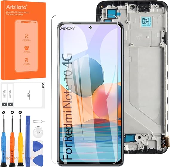 Incell Screen for Xiaomi Redmi Note 10 4G Screen Replacement for Redmi Note 10S LCD Screen M2101K7AI,M2101K7BG Touch Display Digitizer Assembly Repair Parts with Frame(Black No Fingerprint Function