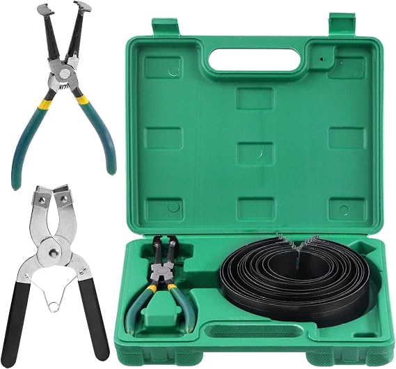 Glarks Auto Engine Piston Ring Compressor Tool Set - 15Pcs Including Pliers and 14 Piston Rings (62-145mm/2.44-5.71in) for Car Truck Engine Repair
