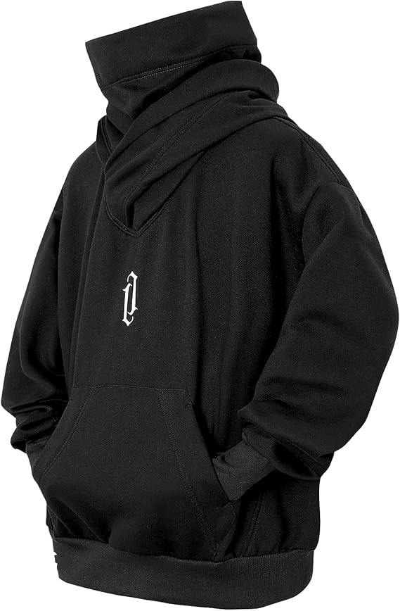 Men's Turtleneck Hoodie, Fleece-Lined, Large Size, Long Sleeve, Pullover, Sweatshirt, Casual, Street Style, Autumn, Winter Clothes