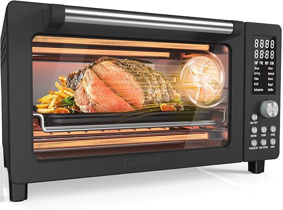 Nuwave Bravo Pro Smart Air Freyer Toaster Oven Combo, Airfryer Convection Oven Countertop, 12-in-1 Functions with Faster and Even Crisp Technology, 1800W, 22-400°F, PFAS Free, 21QT,