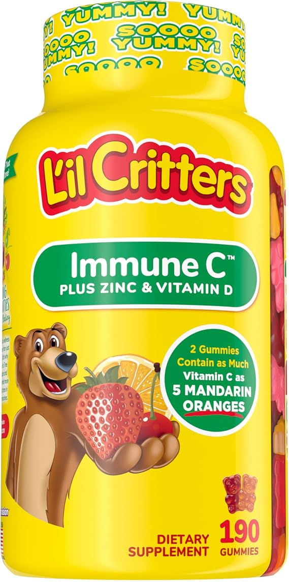 L'il Critters Kids Immune C Gummy Supplement with Vitamin C, Zinc and Vitamin D3 for Immune Support, 190 ct (95-190 day supply), 4 delicious flavors from Americas Number One Gummy Vitamin Brand