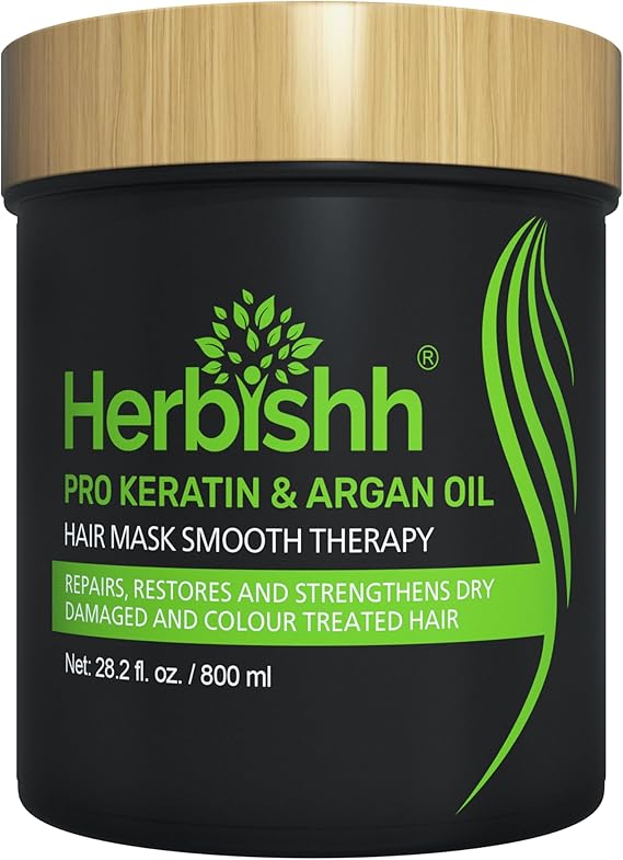 Herbishh Argan Hair Mask-Deep Conditioning & Hydration For Healthier Looking Hair for very Dry, Weak, Stressed Out Hair, No Sulphates, No Parabens (800gm)