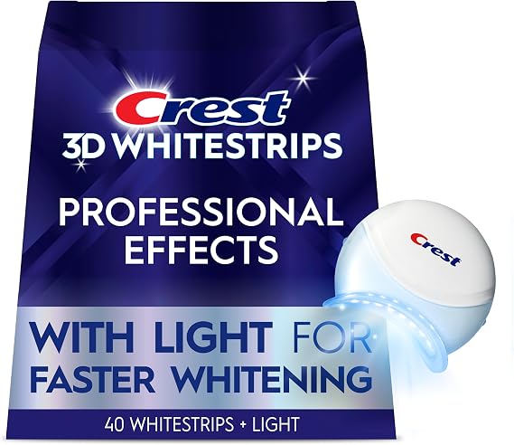 Crest 3D Whitestrips Professional Effects + LED Light Teeth Whitening Kit, 1 Light + 20 Treatments, Each with 1 Upper/1Lower, 40 Strips Crest 3DWhite Teeth Whitening Strips