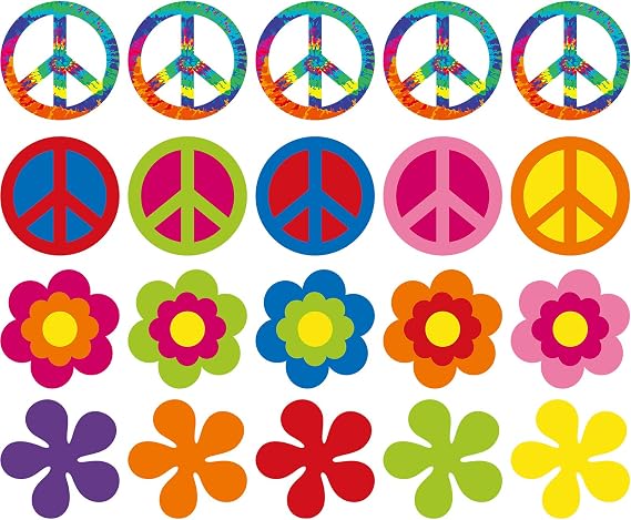 Gejoy 20 Pcs Hippie Party Decoration Retro Flower Cutouts Groovy Peace Sign