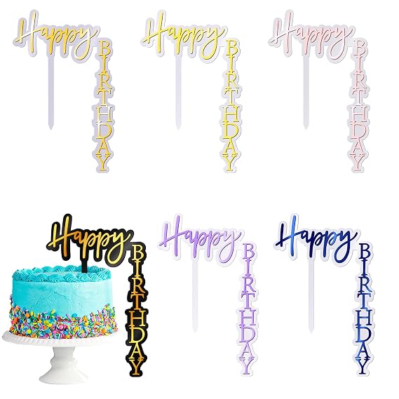 6 Pcs Acrylic Happy Birthday Cake Toppers Decoration Set