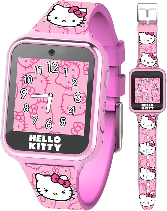 Hello Kitty Kids Smartwatch - Interactive Touchscreen with 10 Watch Faces, Camera, Games, Alarm, Step Tracker & More - Fun Gift for Girls with Pink Silicone Strap - Fits Wrists 5.5'' to 8.0"