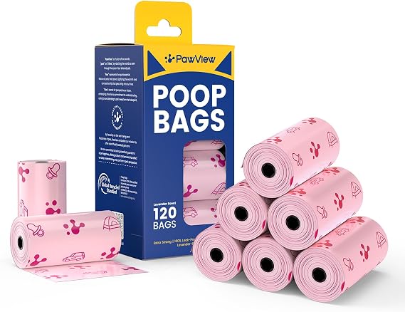 Dog Poop Bags, Extra Thick & Leak-Proof Doggie Bags, Lavender Scented Pet Waste Bags Made from 70% Certified Recycled Plastic, Easy Tear & Open Poop Bags for Dog Walking, 8 Rolls (120 Count)