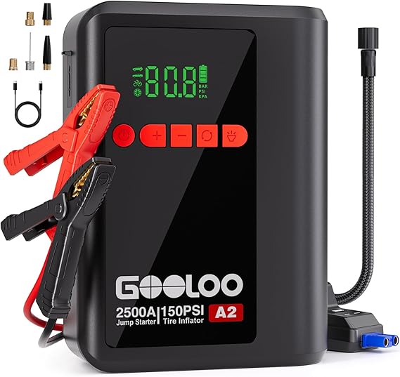 GOOLOO A2 Jump Starter with Air Compressor (2000A & 150 PSI) - 12V Vehicle