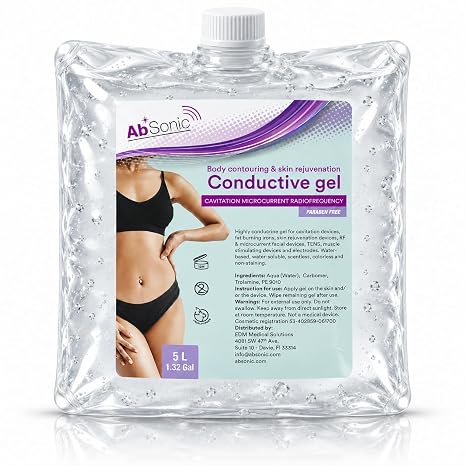 Absonic Clear Conductive Gel for Ultrasound, Cavitation Machine, Laser Hair Removal & RF Devices Body Sculpting Gel 5 Liter (1.3 Gallon) Bulk Refill Paraben-Free, Hypoallergenic