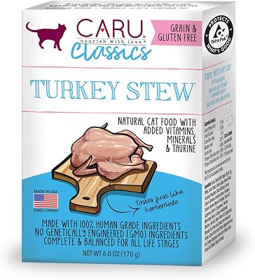 Caru - Turkey Stew For Cats, Natural Cat Food With Added Vitamins, Non-Gmo Ingredients, Complete And Balanced For All Stages Of Life 6 Oz