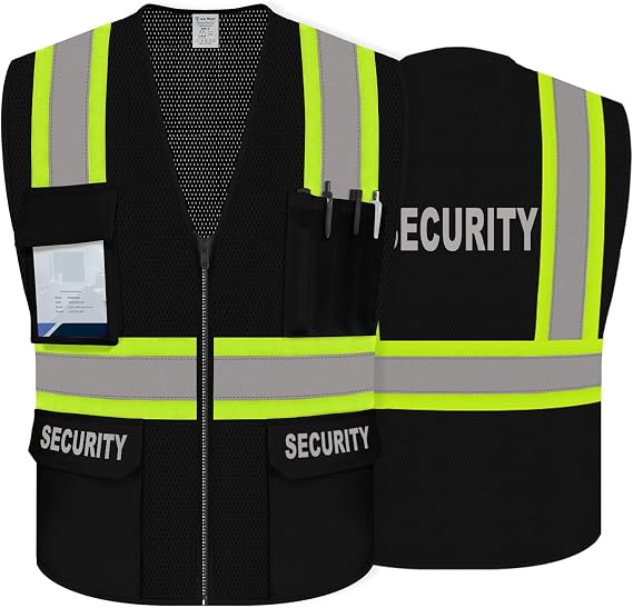 Security Vest for Security Guard, Hi Vis Mesh Vest, Black, M