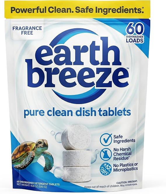 Earth Breeze Dishwasher Detergent Tablets, Free & Clear, 60 Count