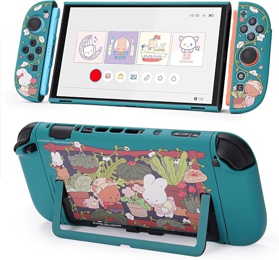 GeekShare Protective Shell Compatible with Switch 2, Kawaii Cartoon Dockable Case for Switch 2, Anti-Scratch and Shock-Absorption Design Cover Skin - Bunny Garden