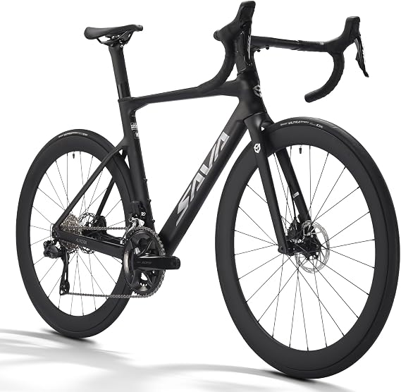 SAVADECK Carbon Road Bike, Lightweight 24-Speed Shifting Road Bicycle with Shimano 105 Di2 7170 Groupset, Carbon Frame with 700C Carbon Wheelset Disc Brake, Integrated Design Race Bikes for Adults