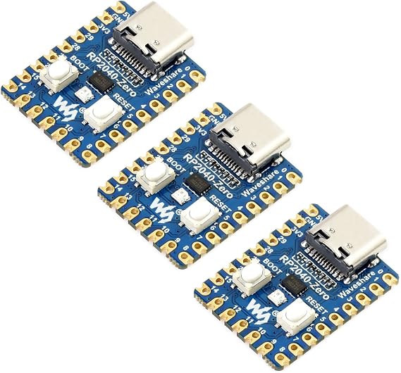 Waveshare RP2040-Zero(3pcs), High-Performance Pico-Like MCU Board Based on Raspberry Pi Microcontroller RP2040 Castellated Module Allows Soldering Direct to Carrier Boards