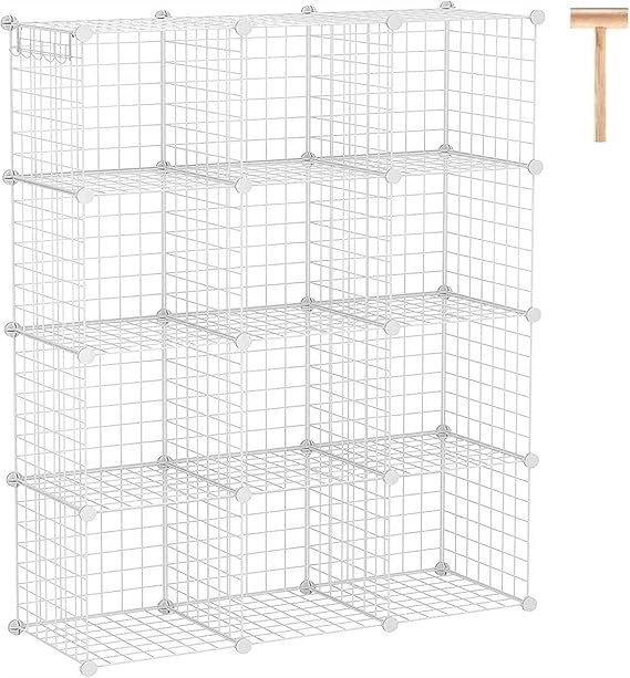 C&AHOME Wire Cube Storage, 12-Cube Storage Organizer Metal, C Grids, White