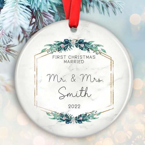 Personalized First Christmas Married Ornament, Personalized Christmas Ornaments, Wedding Ornament, Wedding Gift for Couple, Newly Married Gift