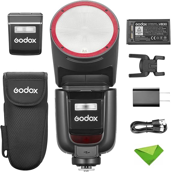 Godox V1 V1Pro N FlashTTL Speedlight, 1/8000 HSS 500 Full Power Flashes, 1.3s Recycle Time, 2.4G Wireless with External Flash SU-1 (Godox V1Pro-N USA Version)