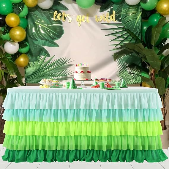 Grass Green Tablecloth Hawaiian Tutu Table Skirts for Rectangle Table 6ft Hawaiian Tropical Party Baby Shower Birthday Party