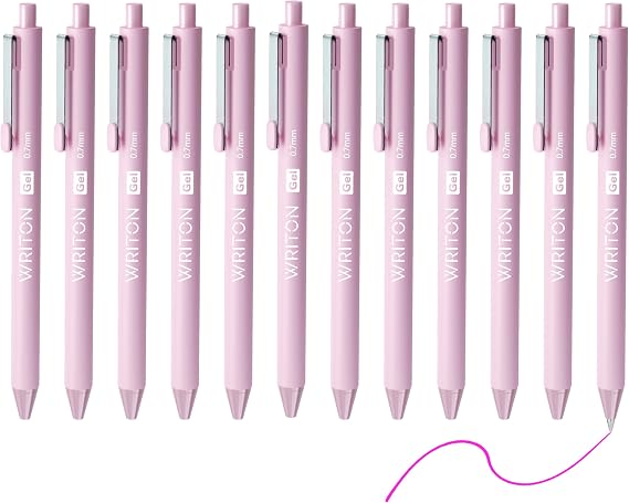 Writon Retractable Gel Pens, Comfort Barrel, 0.7mm Fine Point, Light Purple Barrel, Fuchsia Ink, 12 Pack