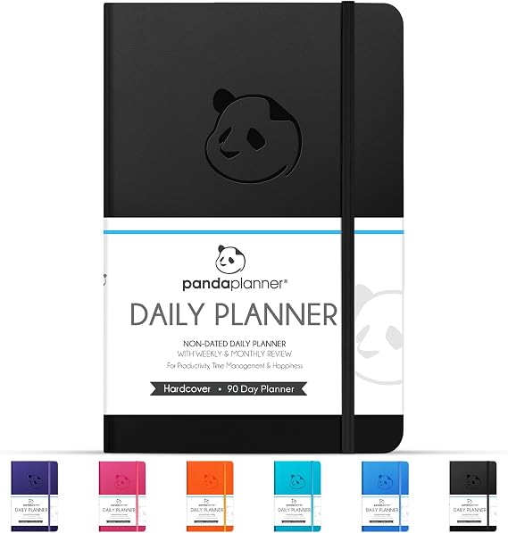 Panda Planner Classic A5 Undated Daily Planner 2026-2027, 8.25 x 5.75 Black | Hourly schedule, to do list, habit tracker, gratitude journal, quarterly layout, 100 GSM paper