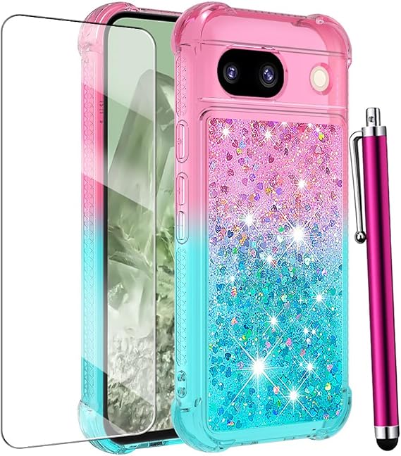 for Google Pixel 8a Phone Case with Screen Protector, Pink/Blue