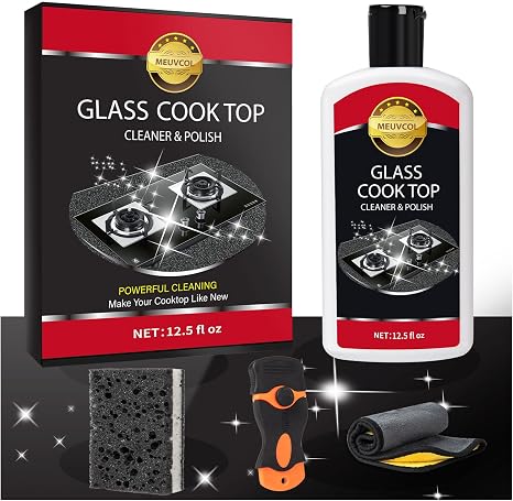 Meuvcol Ceranfeldreiniger Set Glaskeramik Reiniger & Politur Nicht Scheuernd Für Cerankochfeld Induktionsfeld BackofeninduktionskochfeldHerd Mit Ceranfeld Schwamm Kochfeldschaber glass (340ml)
