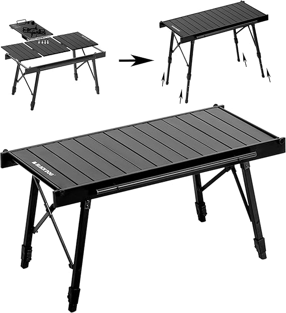 Blackdog Foldable Camping IGT Table with Adjustable Leg, 264LBS Max Load