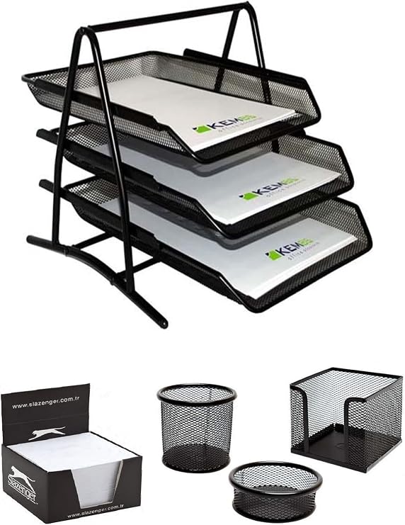 Mas A4 Document Rack Metal Triple Perforated Set of 3 (pen holder, Attaché) Cube Block